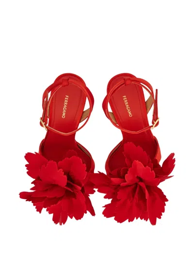 Ferragamo 90mm Flower-embellished High-heel Sandals In Red