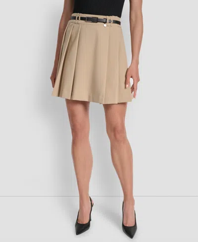 Dkny Women's Lined Belted Pleated Mini Skirt In Neutral