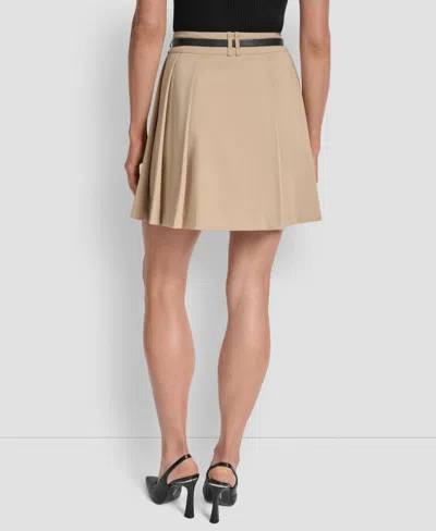 Dkny Women's Lined Belted Pleated Mini Skirt In Neutral