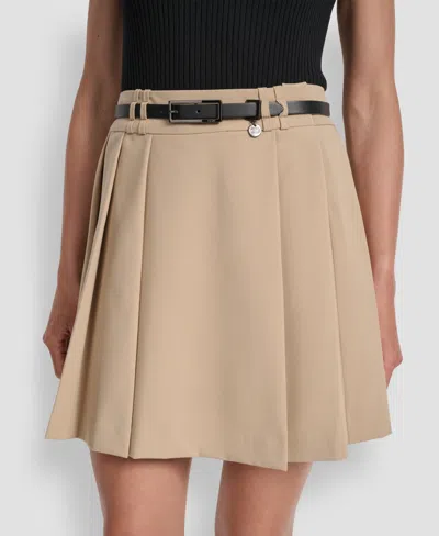 Dkny Women's Lined Belted Pleated Mini Skirt In Neutral