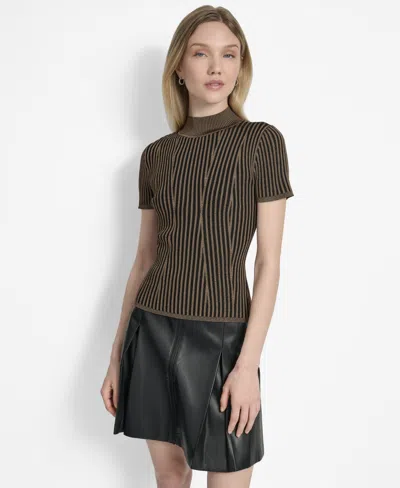 Dkny Mock Neck Knit Top In Green