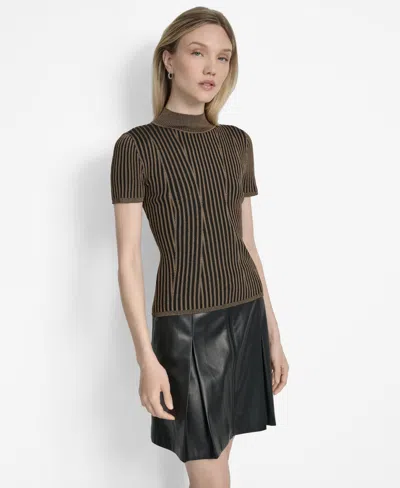 Dkny Mock Neck Knit Top In Green