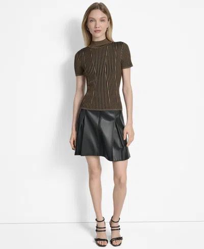 Dkny Mock Neck Knit Top In Green