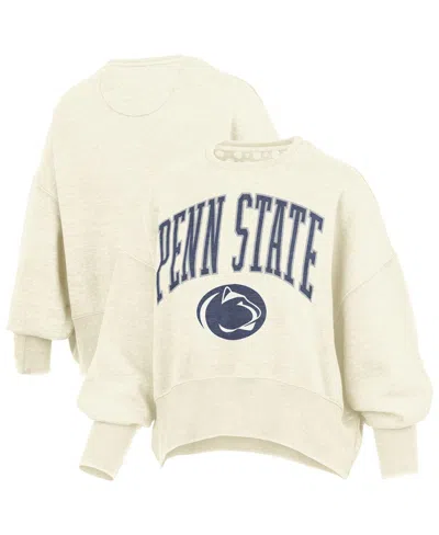Pressbox Women's Natural Penn State Nittany Lions Oversized Waist-length Crewneck Sweatshirt In Neutral
