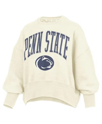 Pressbox Women's Natural Penn State Nittany Lions Oversized Waist-length Crewneck Sweatshirt In Neutral