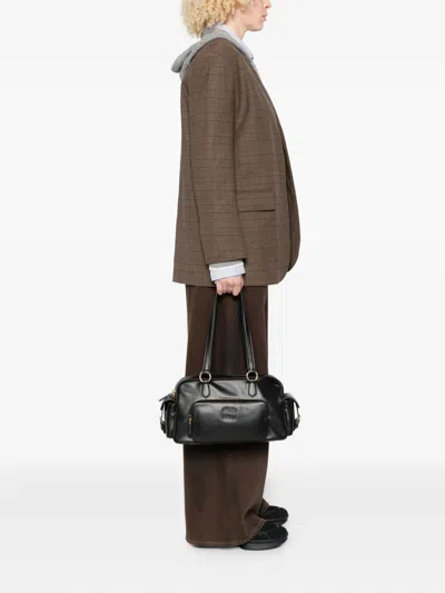 Miu Miu Leather Shoulder Bag Double Handles In Black