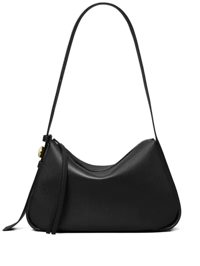Tory Burch Romy Black Shoulder Bag With Adjustable Shoulder Strap In Grained Leather Woman