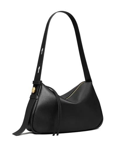Tory Burch Romy Black Shoulder Bag With Adjustable Shoulder Strap In Grained Leather Woman