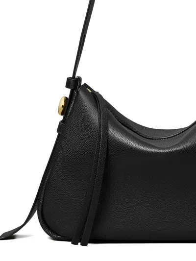 Tory Burch Romy Black Shoulder Bag With Adjustable Shoulder Strap In Grained Leather Woman