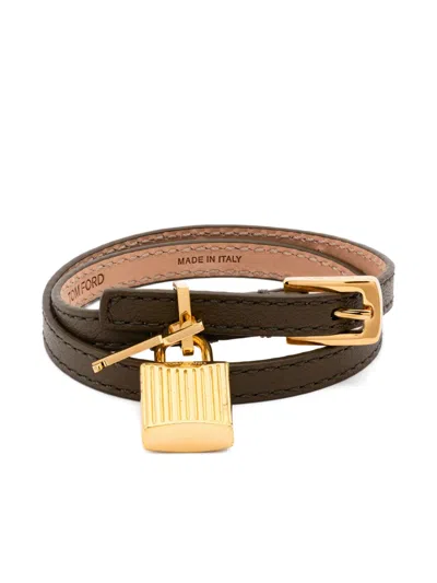 Tom Ford Padlock Leather Bracelet Accessories In Black