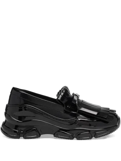 Simone Rocha Tracker Loafer Fringed Leather Sneakers In Black