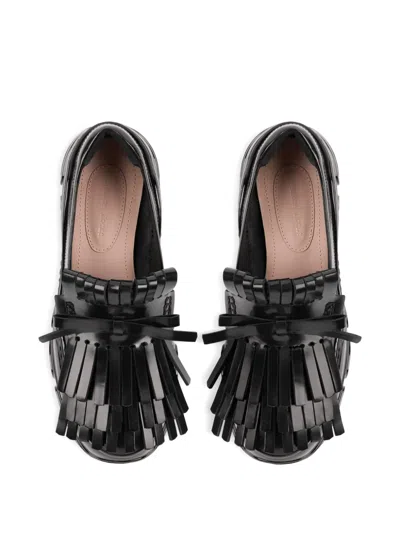 Simone Rocha Tracker Loafer Fringed Leather Sneakers In Black