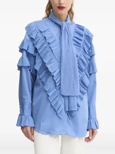 Bruuns Bazaar Pleated Ruffle Blouse In Blue