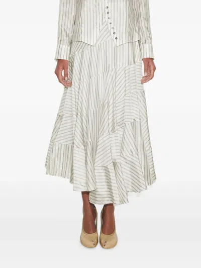 Tory Burch Striped-pattern Asymmetric Skirt In White