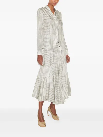 Tory Burch Striped-pattern Asymmetric Skirt In White