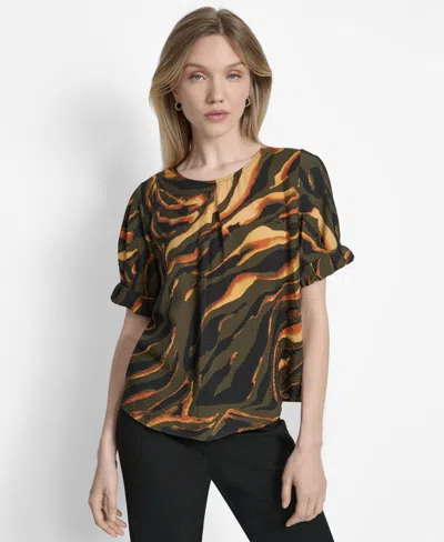 Dkny Women's Printed Voile Short-sleeve Blouse In Multi