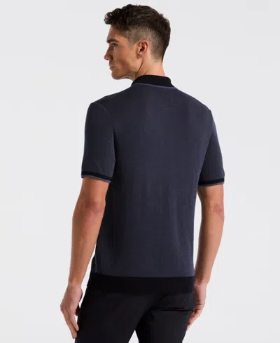 Perry Ellis Men's Bi-color Stitch Zip Polo Sweater In Blue