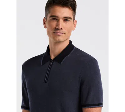 Perry Ellis Men's Bi-color Stitch Zip Polo Sweater In Blue