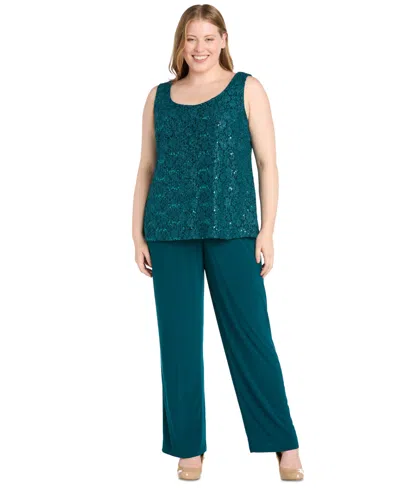 R & M Richards Plus Size 3-pc. Embellished Jacket, Tank & Pants Set In Green