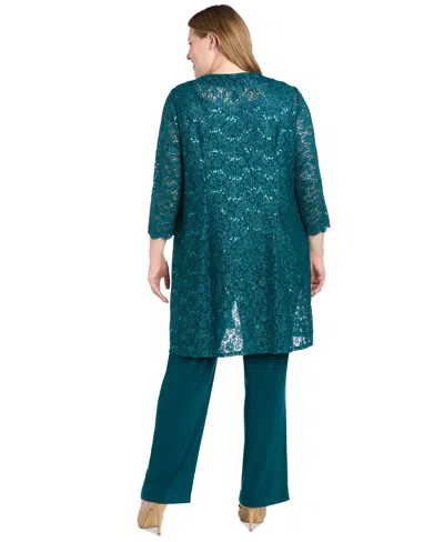 R & M Richards Plus Size 3-pc. Embellished Jacket, Tank & Pants Set In Green