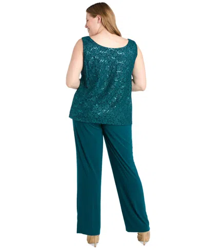 R & M Richards Plus Size 3-pc. Embellished Jacket, Tank & Pants Set In Green