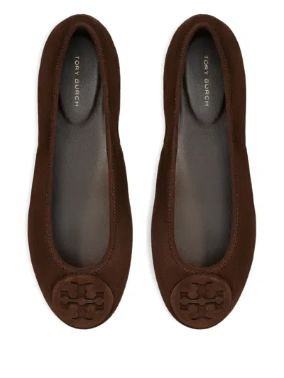 Tory Burch Brown Suede Minnie Ballerinas In Brown