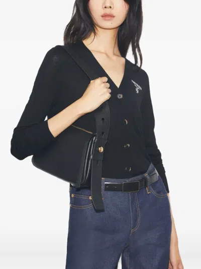 Tory Burch Romy Black Shoulder Bag With Adjustable Shoulder Strap In Grained Leather Woman