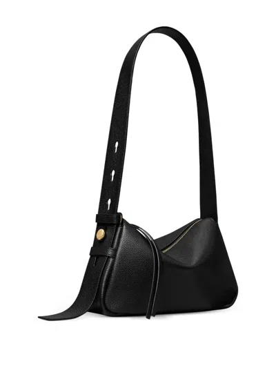 Tory Burch Romy Black Shoulder Bag With Adjustable Shoulder Strap In Grained Leather Woman