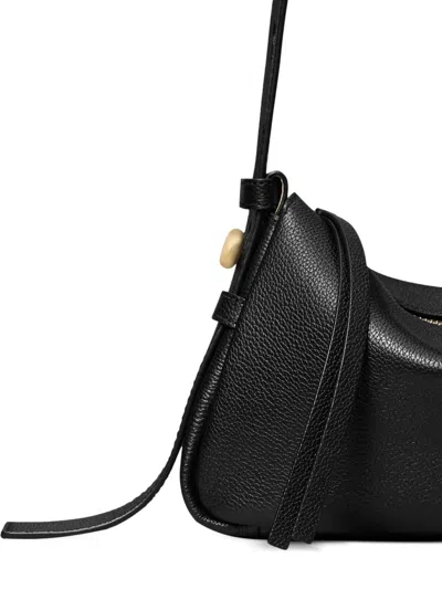 Tory Burch Romy Black Shoulder Bag With Adjustable Shoulder Strap In Grained Leather Woman