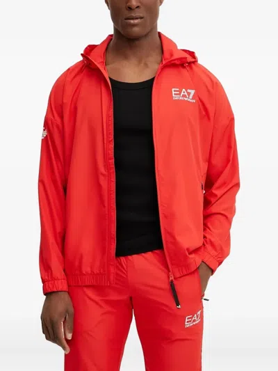 Ea7 Logo-detail Track Hoodie In Red