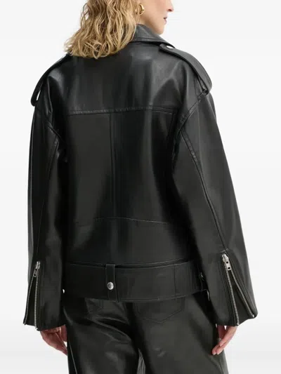 Stand Studio Belted Zip-front Leather Jacket In Black