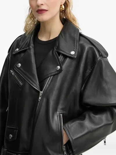 Stand Studio Belted Zip-front Leather Jacket In Black