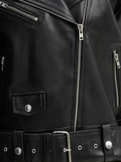 Stand Studio Belted Zip-front Leather Jacket In Black