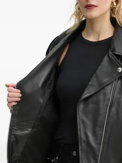 Stand Studio Belted Zip-front Leather Jacket In Black