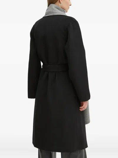 Karl Lagerfeld Belted Two-tone Wool-blend Coat In Black