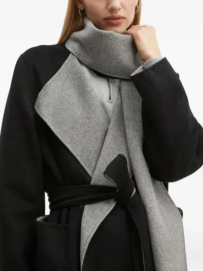 Karl Lagerfeld Belted Two-tone Wool-blend Coat In Black