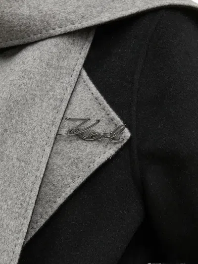 Karl Lagerfeld Belted Two-tone Wool-blend Coat In Black