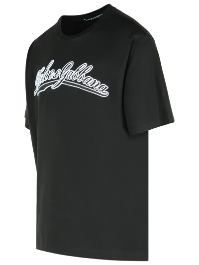 Dolce & Gabbana Men Cotton T-shirt With Embossed Logo Embroidery In Black