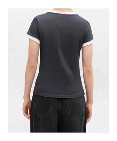 Ganni Graphic Print Crew Neck Short Sleeve Top In Gray