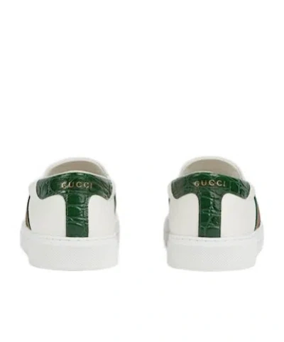 Gucci Ace Leather Sneakers With Lateral Web Band In White