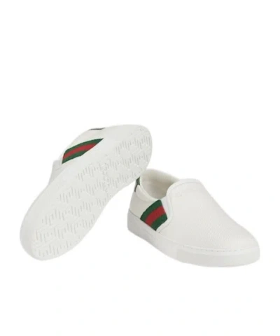 Gucci Ace Leather Sneakers With Lateral Web Band In White