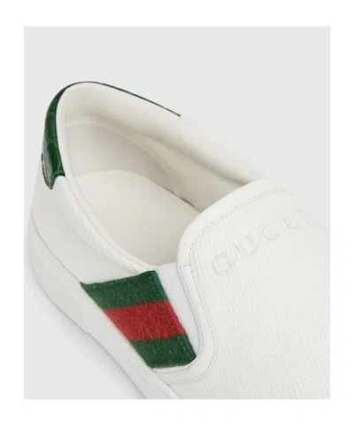 Gucci Ace Leather Sneakers With Lateral Web Band In White