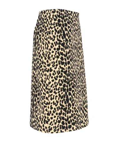 Aspesi Animal Print High-waisted Knee Length Midi Skirt In Black