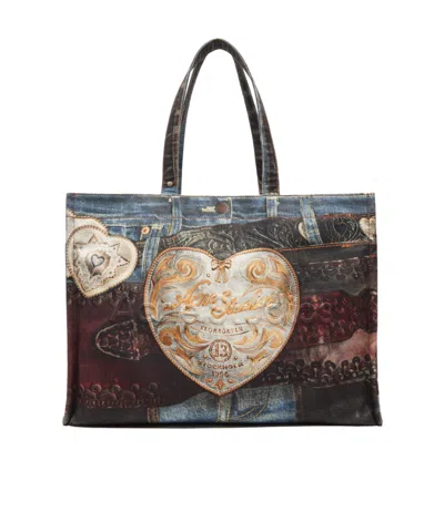 Acne Studios Denim-patch Heart Tote Bag In Multi