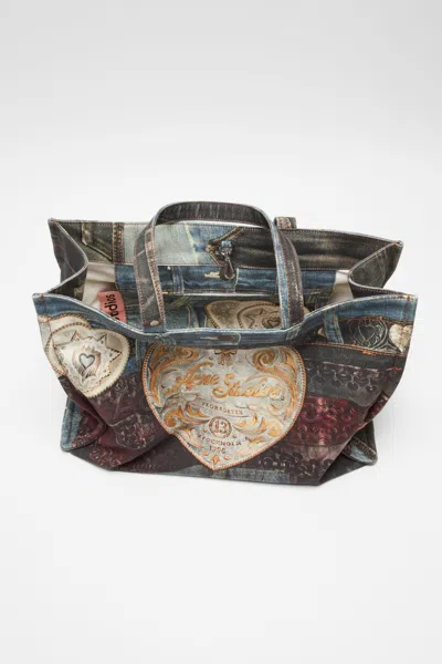 Acne Studios Denim-patch Heart Tote Bag In Multi