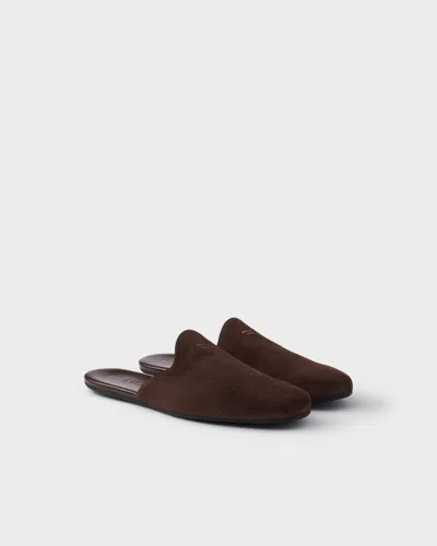 Prada Suede Mules In Brown