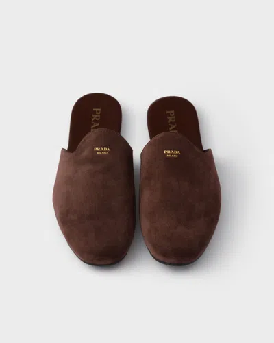 Prada Suede Mules In Brown