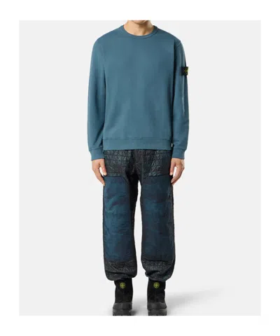 Stone Island Regular-fit Crewneck Sweatshirt With Ribbed Inserts In Blue