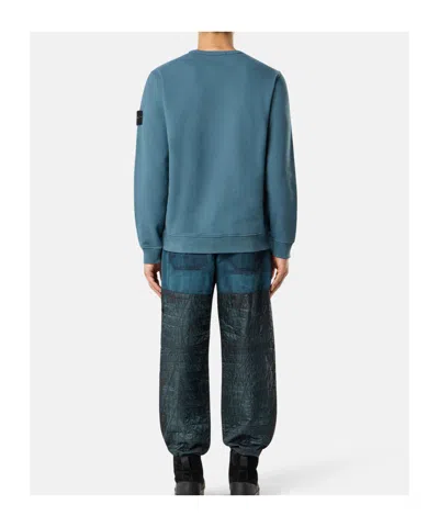 Stone Island Regular-fit Crewneck Sweatshirt With Ribbed Inserts In Blue