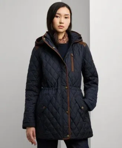 Ralph Lauren Petite Hooded Quilted Anorak Coat In Blue
